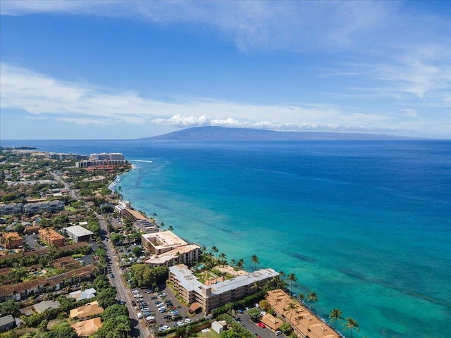 birds eye view of property with a water and mountain view