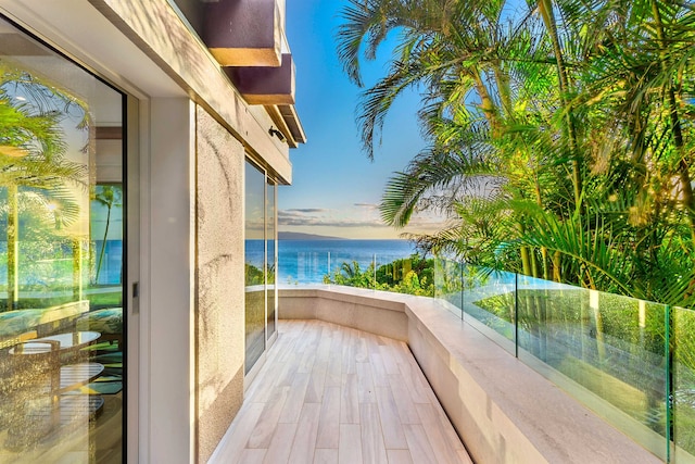 balcony featuring a water view