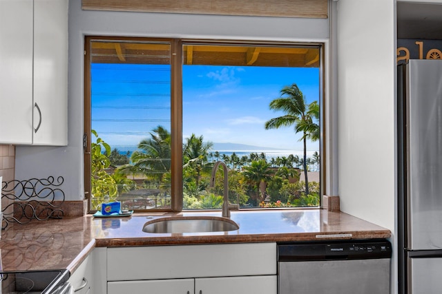 kitchen featuring a sink, white cabinetry, and stainless steel appliances