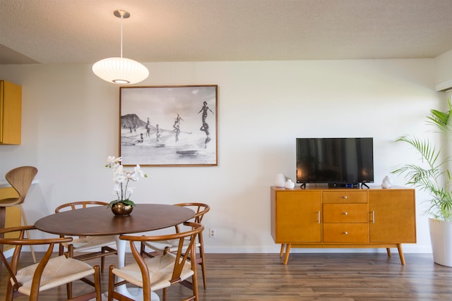 dining room with a textured ceiling and hardwood / wood-style floors