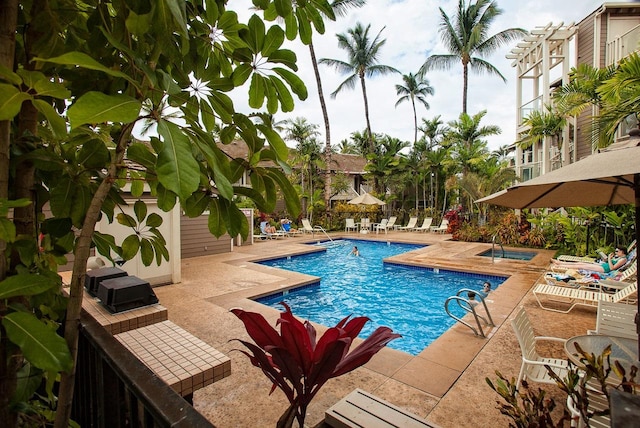 view of swimming pool with a patio area