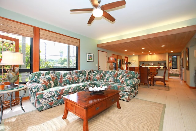 living room with ceiling fan