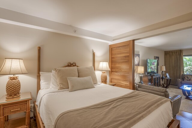 bedroom featuring tile patterned floors