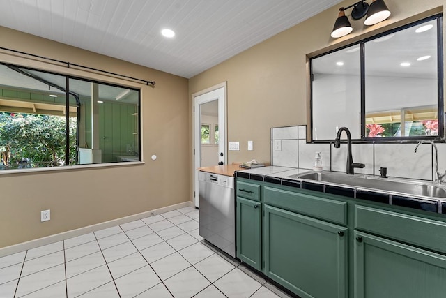 kitchen featuring tile counters, dishwasher, plenty of natural light, and sink