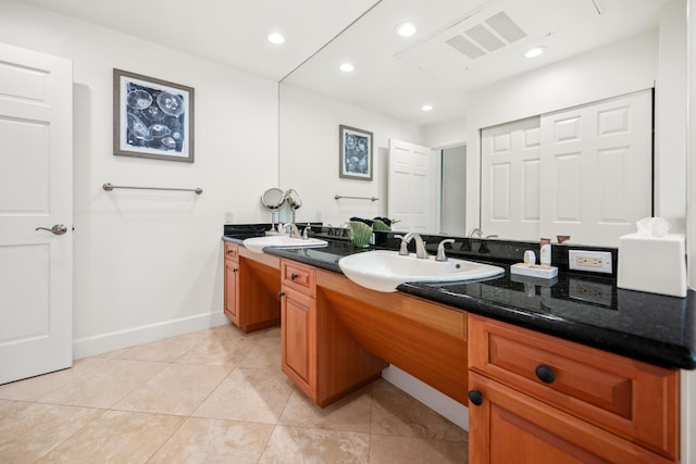 500 Bay Dr Unit 28B2, Lahaina, HI 96761 - bathroom with double vanity, tile patterned floors, and recessed lighting