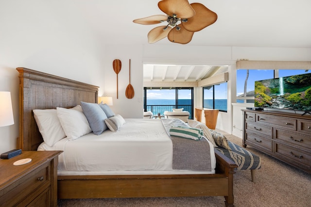 bedroom featuring carpet flooring and ceiling fan