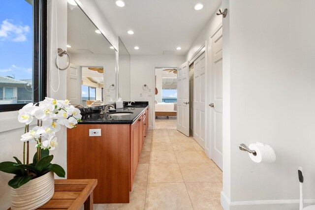 500 Bay Dr Unit 28B2, Lahaina, HI 96761 - bathroom with recessed lighting, double vanity, and tile patterned floors