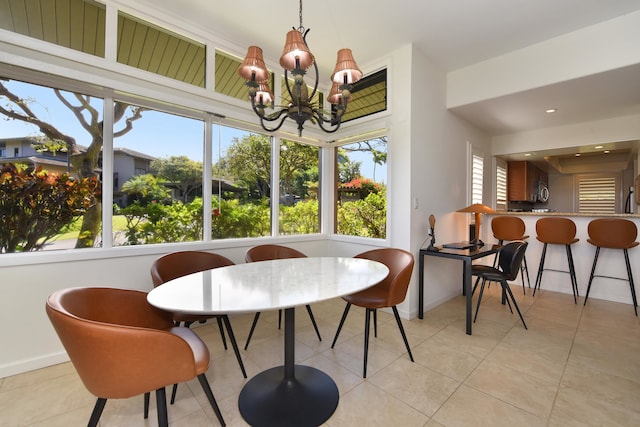 interior space with a chandelier