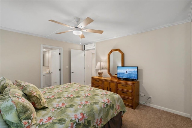 800 S Kihei Rd Unit 504, Kihei, HI 96753 - bedroom featuring crown molding, carpet floors, a ceiling fan, ensuite bath, and baseboards