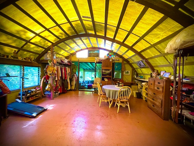 interior space featuring lofted ceiling