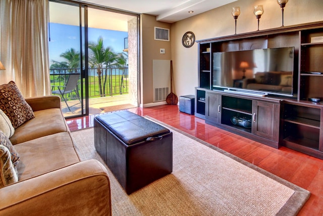 living room featuring light wood-type flooring