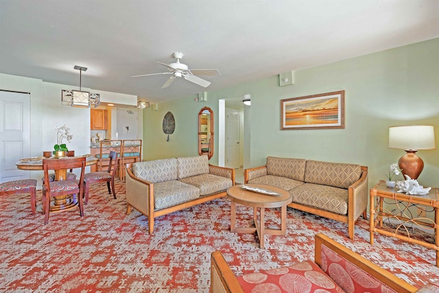 living room featuring ceiling fan