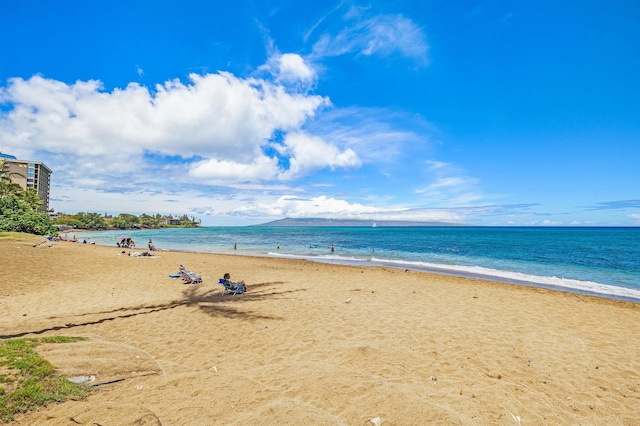 property view of water featuring a beach view