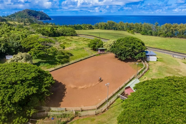 aerial view with a water view and a rural view