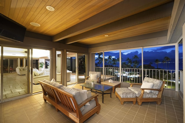 sunroom / solarium with wood ceiling