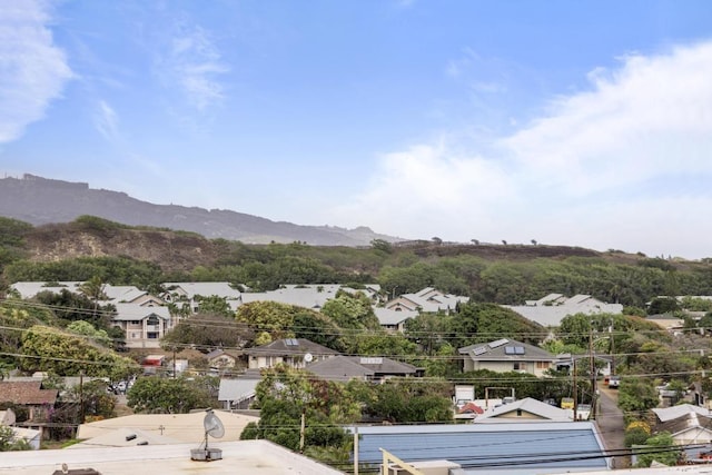 drone / aerial view featuring a mountain view