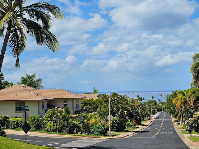 view of road featuring a water view