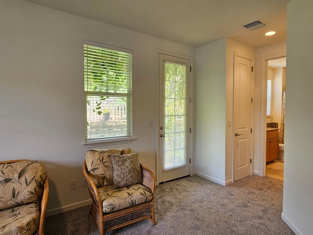 sitting room with light carpet