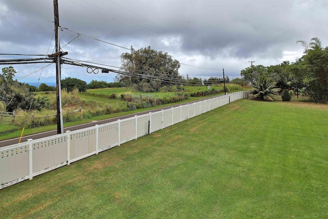 view of yard featuring a rural view and a fenced backyard