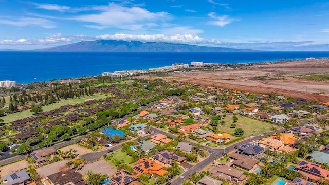 bird's eye view featuring a water and mountain view