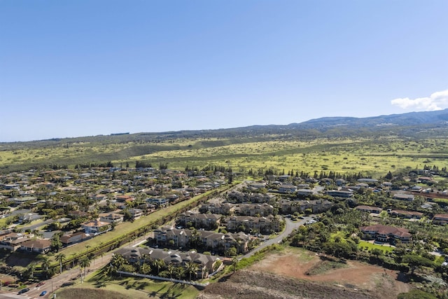 drone / aerial view featuring a mountain view