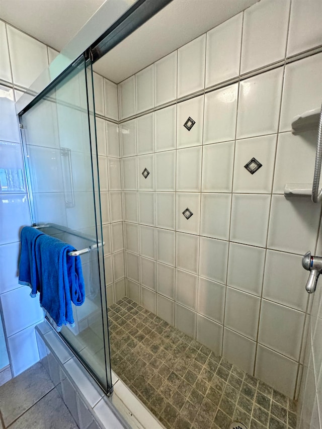 bathroom featuring a shower with door