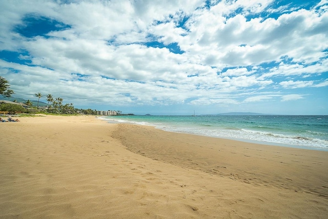 property view of water featuring a view of the beach