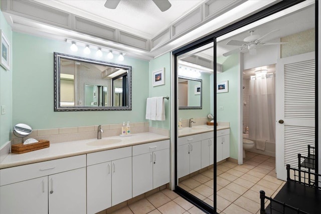 45 Kai Ala Dr Unit A409, Lahaina, HI 96761 - bathroom featuring a ceiling fan, tile patterned flooring, vanity, and toilet