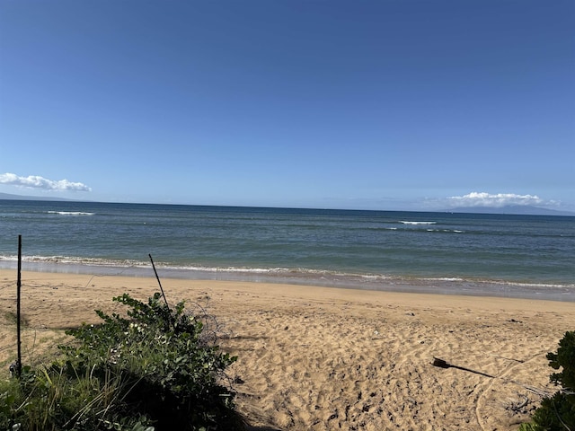 view of water feature with a beach view