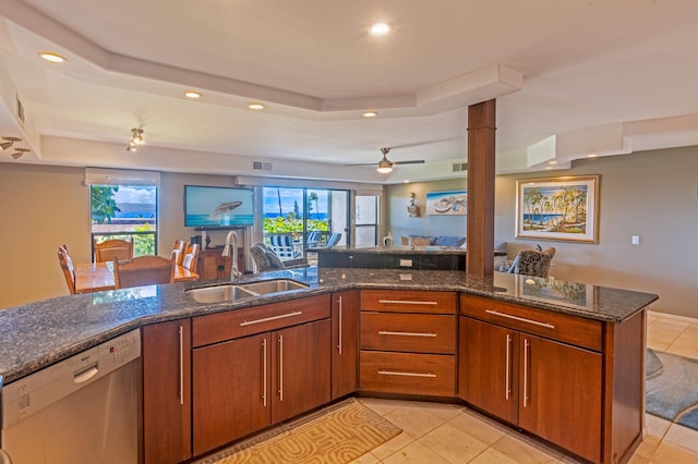 150 Puukolii Rd Unit 18, Lahaina, HI 96761 - kitchen with a sink, dishwasher, a tray ceiling, plenty of natural light, and recessed lighting