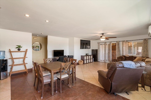 980 Kuhio Pl, Wailuku, HI 96793 - dining space featuring tile patterned floors, ceiling fan, recessed lighting, and a wall mounted AC