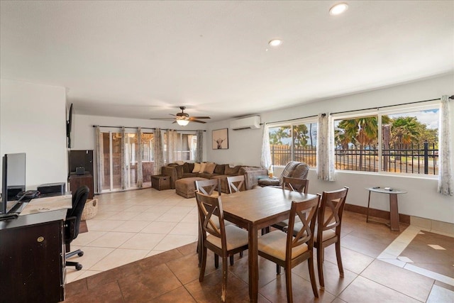980 Kuhio Pl, Wailuku, HI 96793 - dining area featuring a wall mounted air conditioner, light tile patterned floors, a desk, a ceiling fan, and recessed lighting
