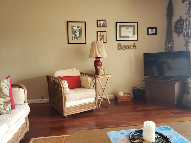 living area with hardwood / wood-style floors