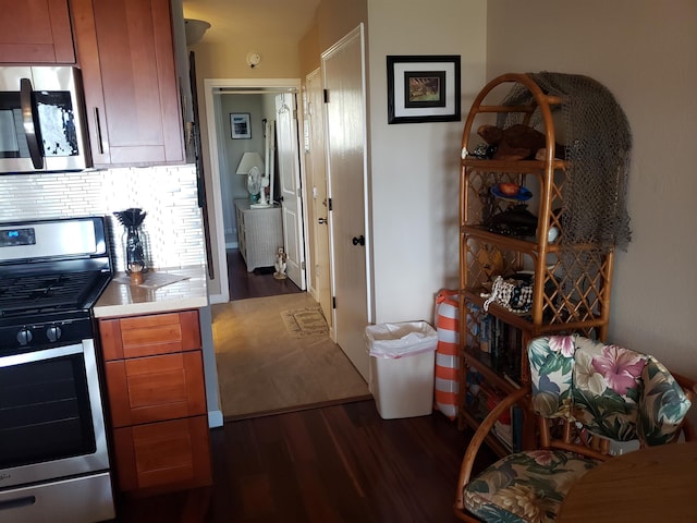 kitchen featuring dark hardwood / wood-style floors and appliances with stainless steel finishes