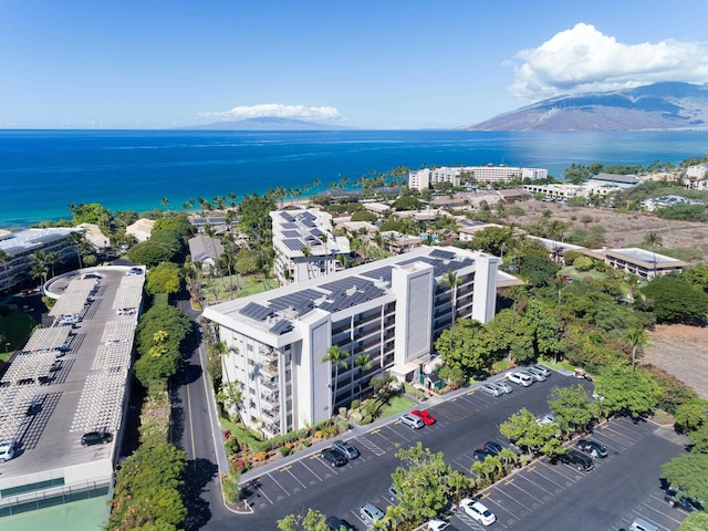 aerial view with a water and mountain view