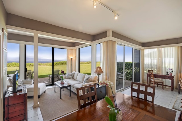 sunroom / solarium with rail lighting