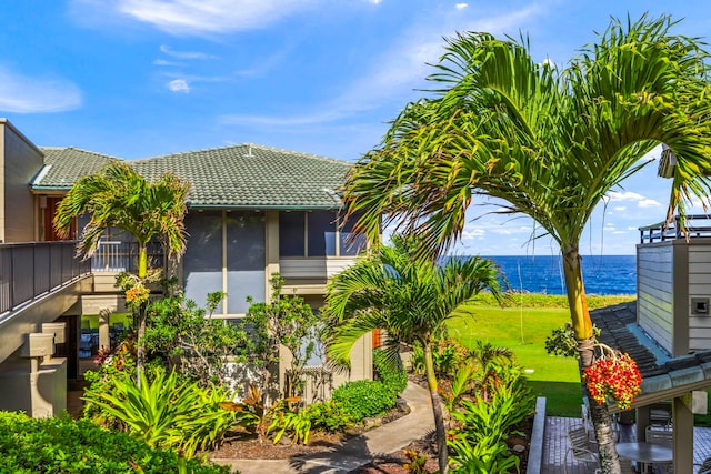 exterior space featuring a water view