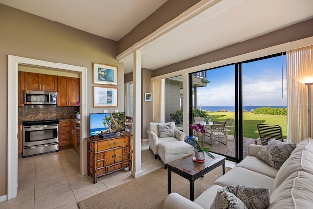 view of tiled living room