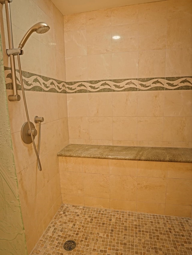 bathroom with a tile shower