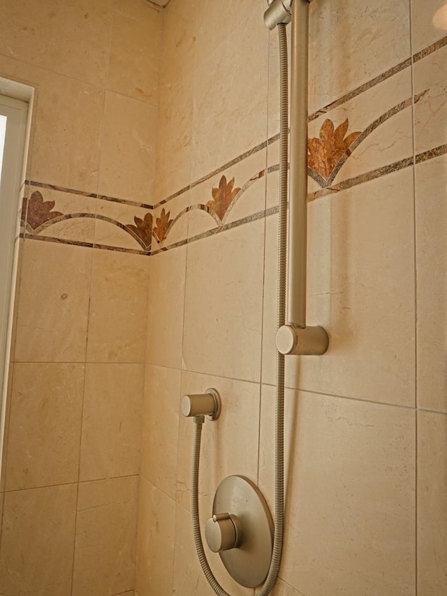 interior details featuring tiled shower