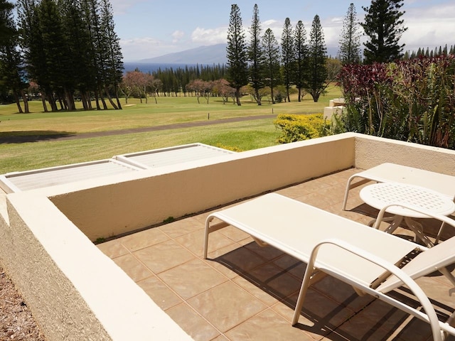 view of terrace featuring a mountain view