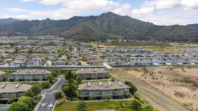 drone / aerial view featuring a mountain view