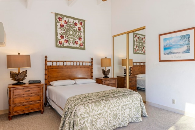 bedroom with carpet flooring and a closet