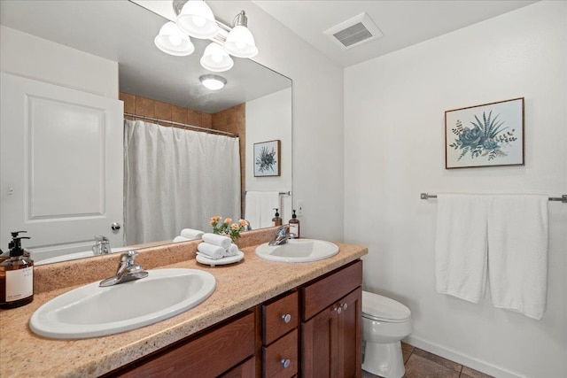 bathroom featuring a sink, tile patterned flooring, toilet, and visible vents