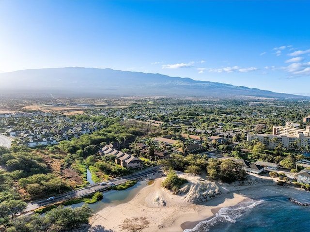 drone / aerial view featuring a mountain view