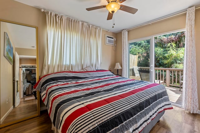 232 N Opio Pl Unit 232N, Opio Pl, Kihei, HI 96753 - bedroom with wood finished floors, access to outside, a wall unit AC, and ceiling fan