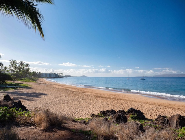 view of water feature with a view of the beach