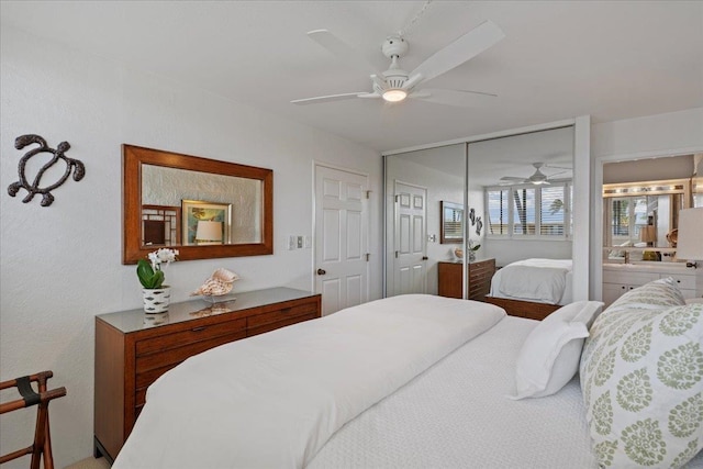 bedroom featuring ceiling fan