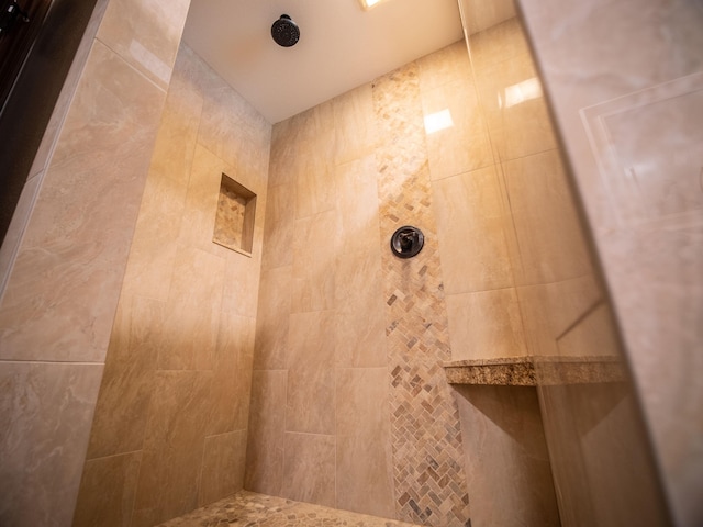 bathroom with a tile shower