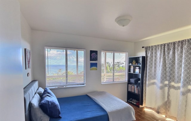 bedroom with hardwood / wood-style flooring